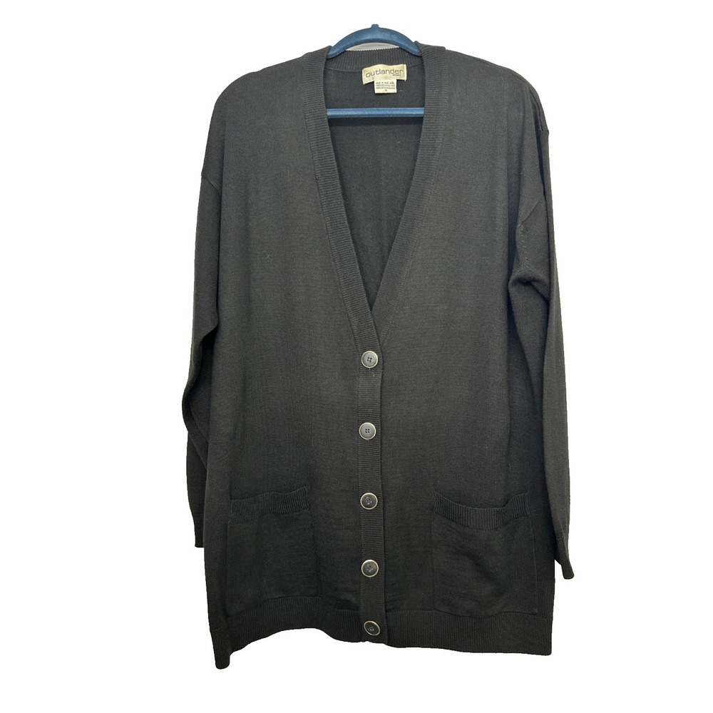 SZ 1X Outlander Black Button-Front Knit Cardigan Sweater Women's Classic Layer‎